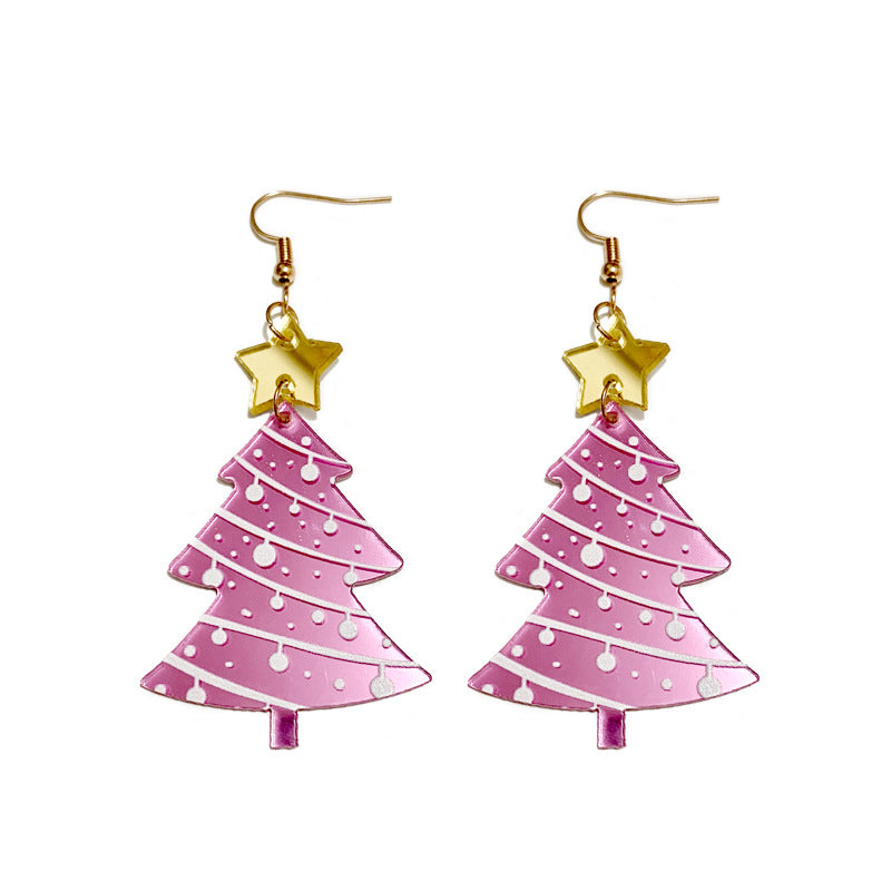 Wholesale Christmas Mirror Acrylic Spliced Christmas Tree Earrings